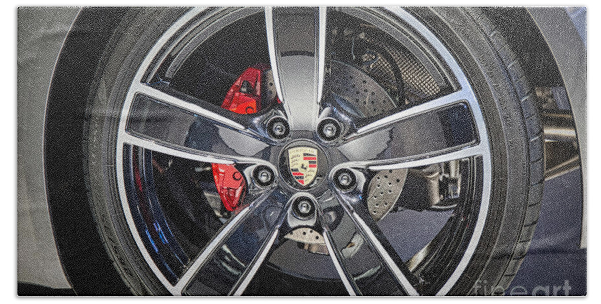 Wheel Beach Towel featuring the photograph Porsche Wheel And Emblem by Stefano Senise