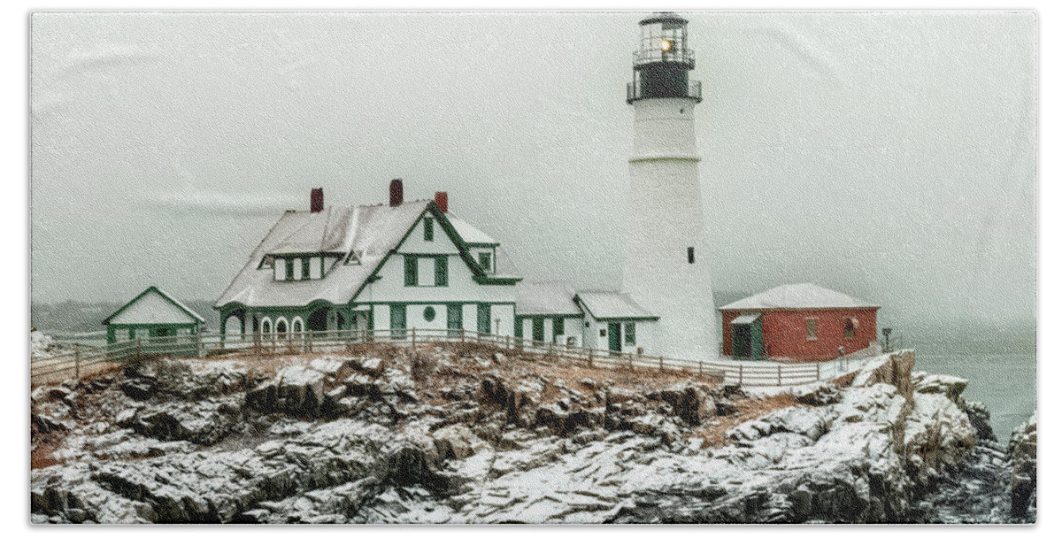 Maine Beach Towel featuring the photograph Portland Lighthouse by Dan McGeorge