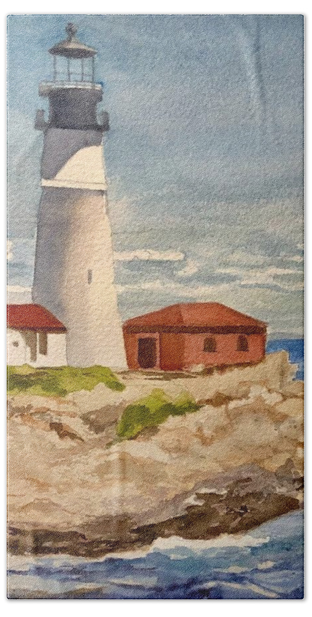 Lighthouse Beach Towel featuring the painting Portland Lighthouse by Nicole Curreri