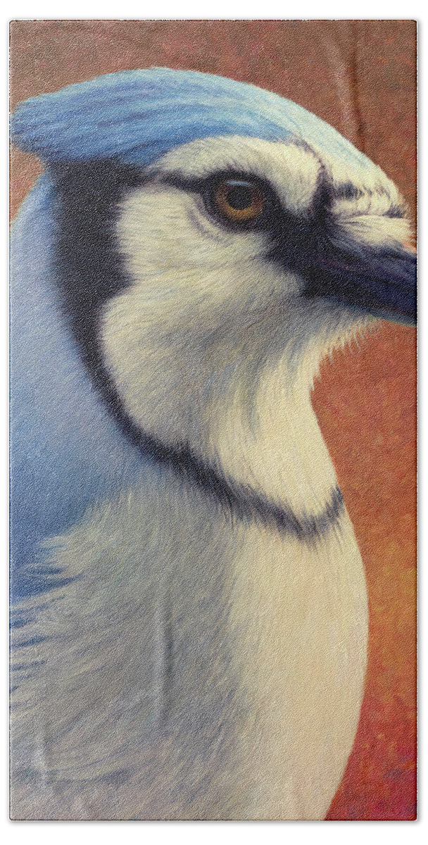 Bluejay Beach Towel featuring the painting Portrait of a Bluejay by James W Johnson