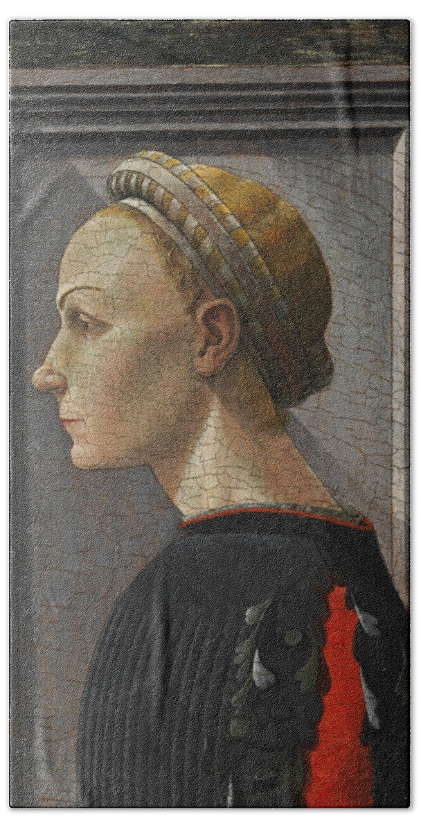 Giovanni Di Francesco Beach Towel featuring the painting Portrait of a Woman by Giovanni di Francesco