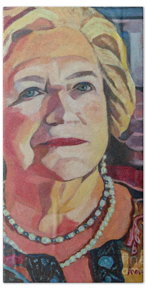 Portrait Of My Mother On Her 50th Wedding Aniversary Beach Towel featuring the painting Portrait of my Mother by Pablo Avanzini