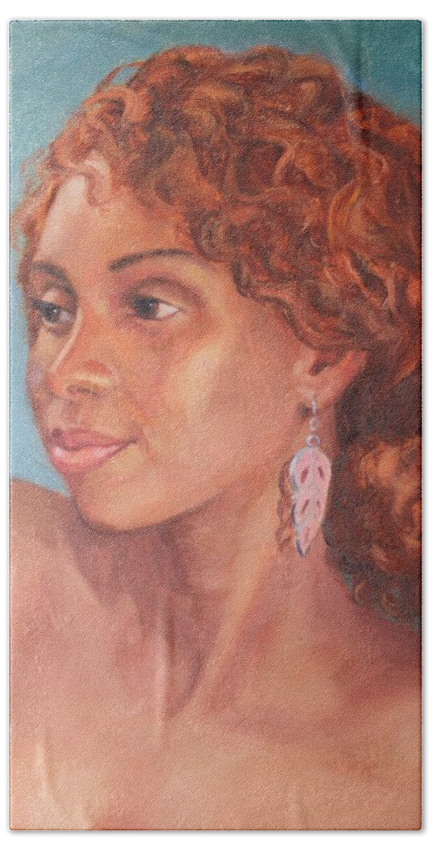 Oil Painting Beach Towel featuring the painting Portrait of Nicole by Marian Berg