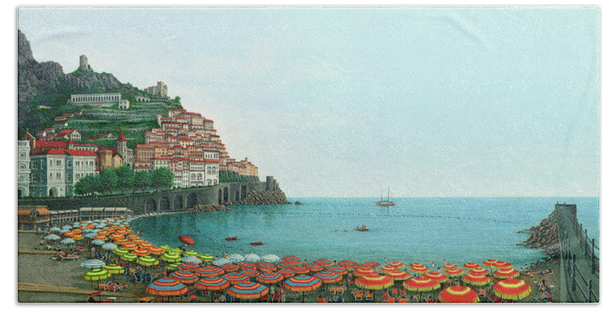 Architectural Landscape Beach Towel featuring the painting Positano, The Amalfi Coast of Italy by George Lightfoot