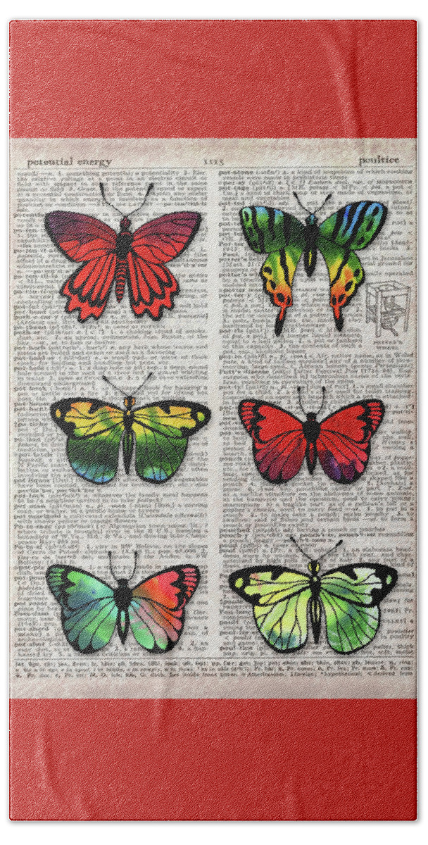 Butterfly Effect Beach Towel featuring the painting Potential Energy Of Butterfly Effect Dictionary Page Art III by Irina Sztukowski