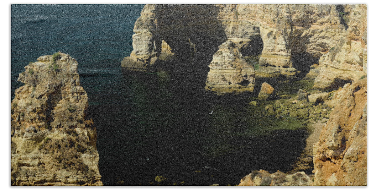 Algarve Beach Towel featuring the photograph Praia da Marinha Cliffs and Sea by Angelo DeVal