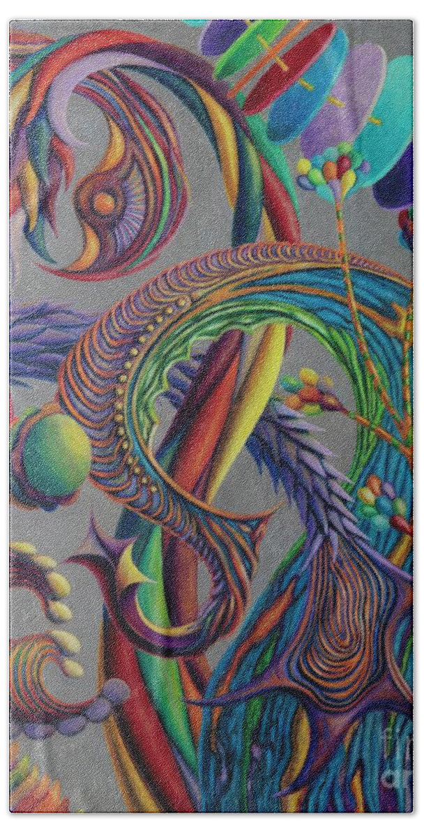 Abstract Beach Towel featuring the drawing PreHistoric Candy by Scott Brennan