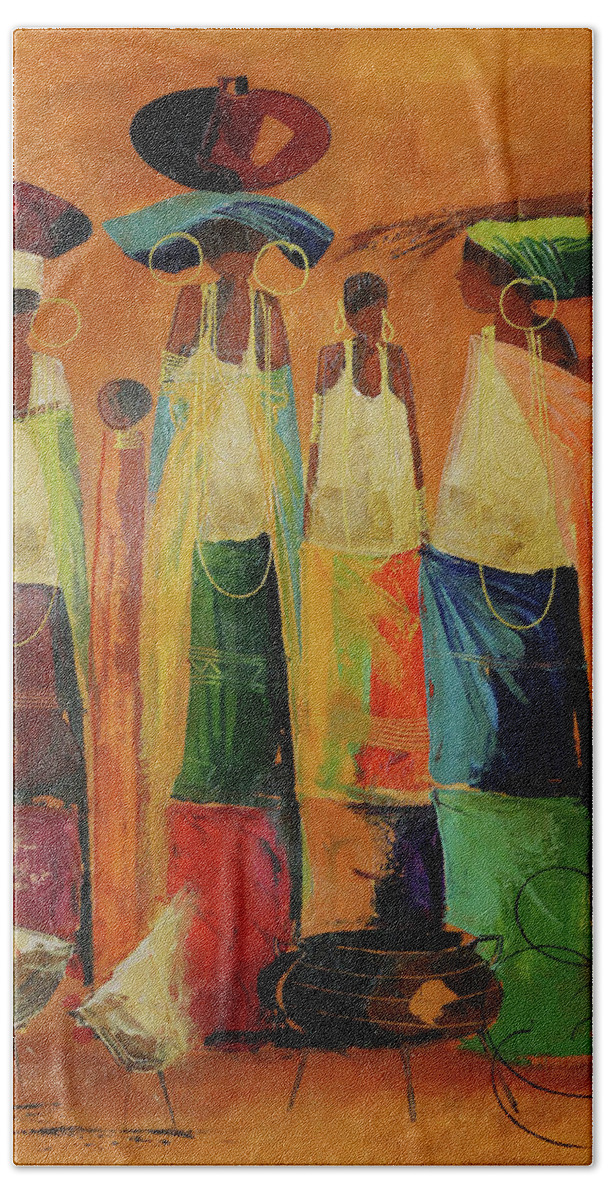 Moa Beach Towel featuring the painting Preparing For Nightfall by Ndabuko Ntuli