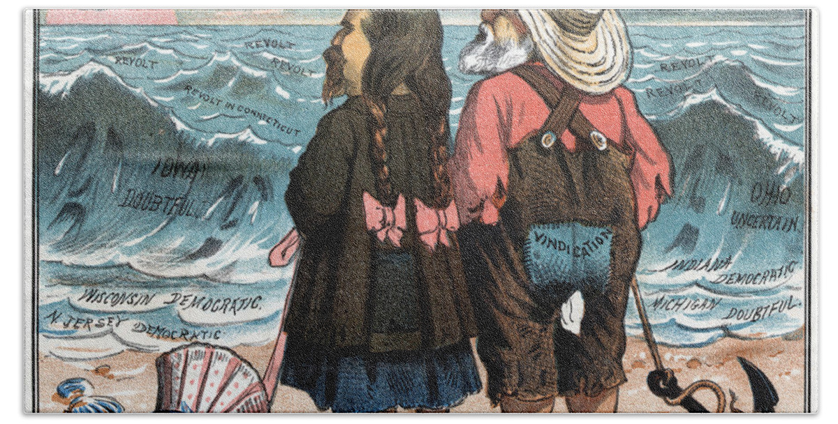 1884 Beach Towel featuring the drawing Presidential Election Cartoon, 1884 by Bernhard Gillam
