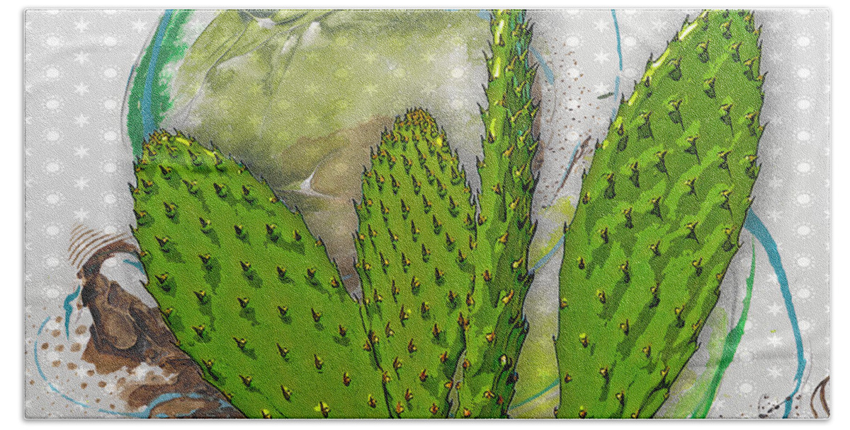 Cactus Beach Towel featuring the digital art Prickly Pear by Deb Nakano