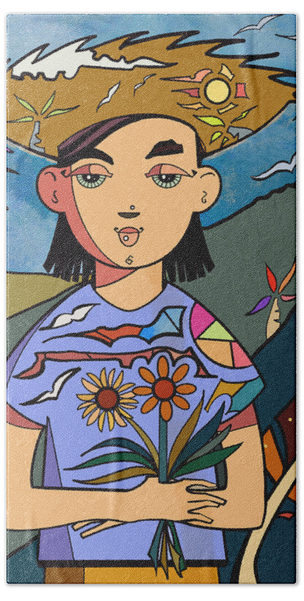 Princess Beach Towel featuring the painting Princesita del Campo by Oscar Ortiz
