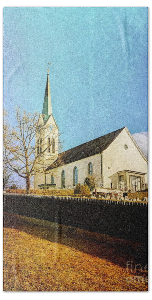 Church Beach Towel featuring the photograph Protestant Church Seen Winterthur Switzerland by Claudia Zahnd-Prezioso