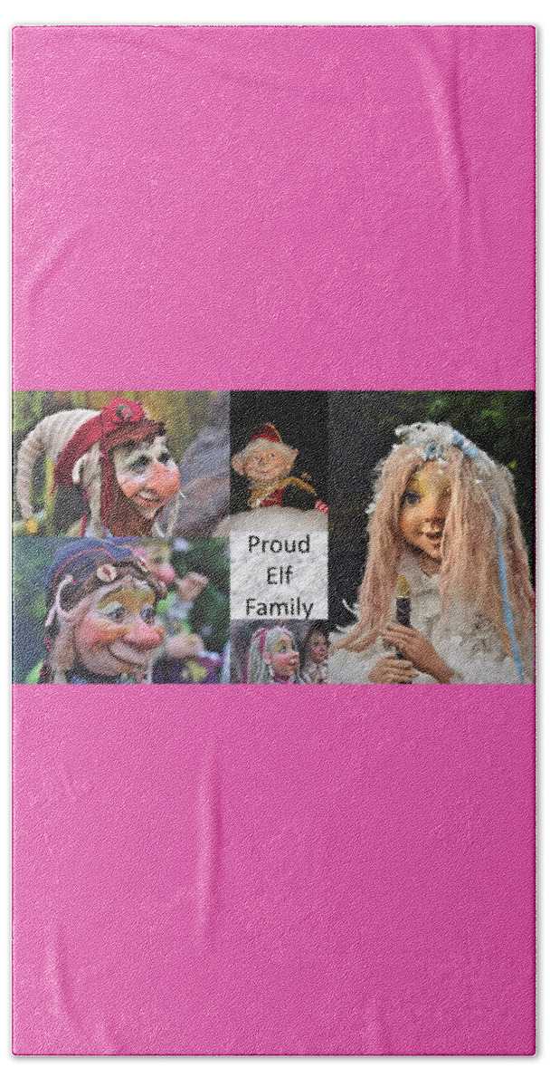Elf Beach Towel featuring the mixed media Proud Elf Family by Nancy Ayanna Wyatt