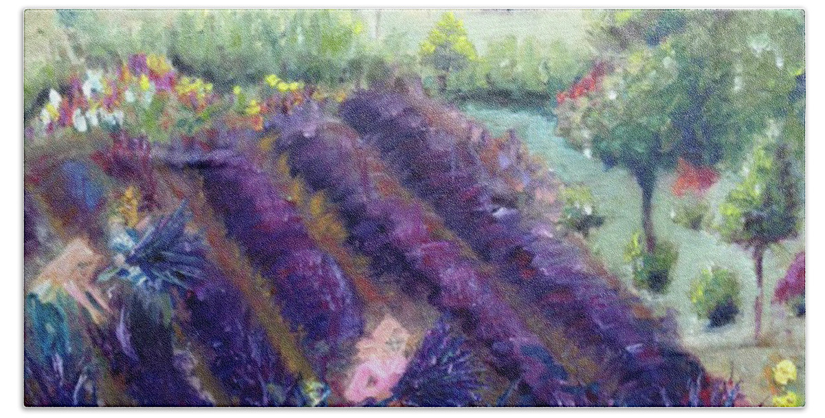 Provence Beach Towel featuring the painting Provence Lavender Farm by Roxy Rich