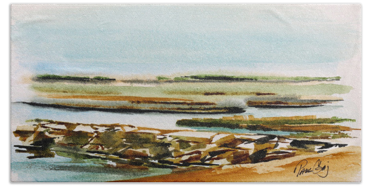 Cape Cod Beach Towel featuring the painting Provincetown Jetty by Paul Gaj