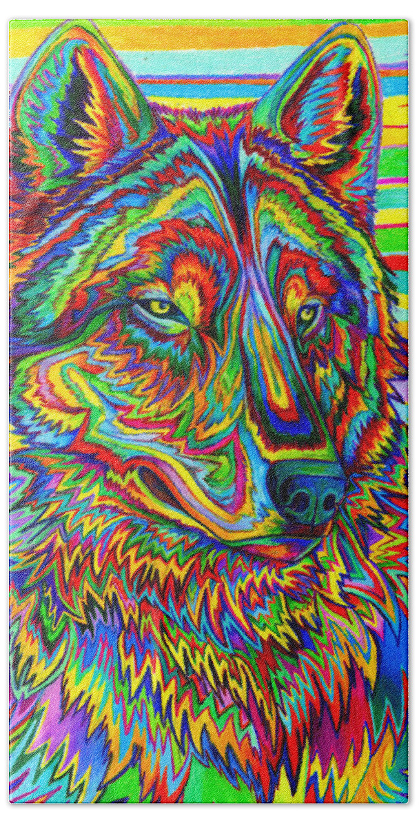 Psychedelic Beach Towel featuring the drawing Psychedelic Wolf by Rebecca Wang