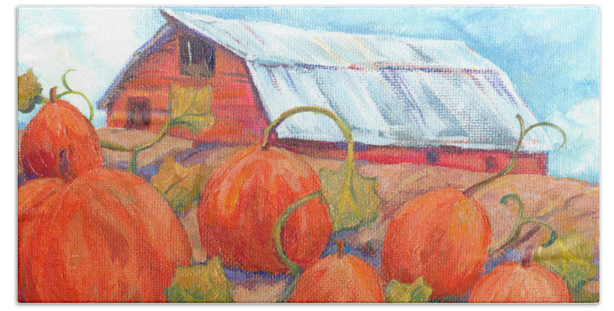 Pumpkins Beach Towel featuring the painting Pumpkin Farm by Peggy Wilson