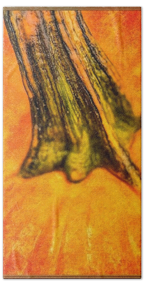 Pumpkin Beach Towel featuring the painting Pumpkin Stalk by Juliette Becker
