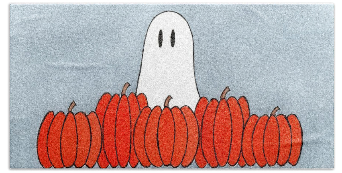 Pumpkins Beach Towel featuring the painting Pumpkins with Ghost by Donna Mibus