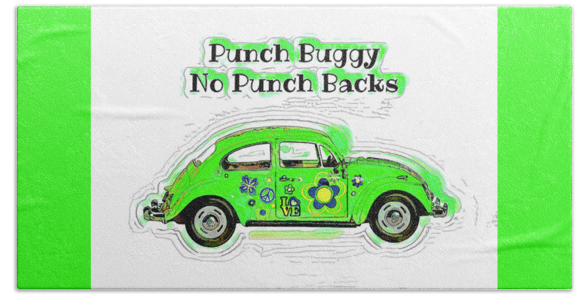 Volkswagon Beach Towel featuring the mixed media Punch Buggy No Punch Back by Tina LeCour