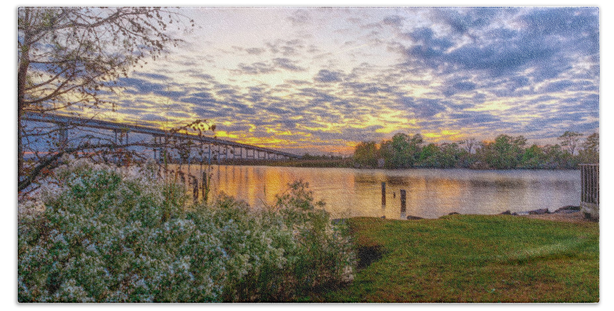 Pungo Beach Towel featuring the photograph Pungo Ferry Bridge Sunset I by Donna Twiford