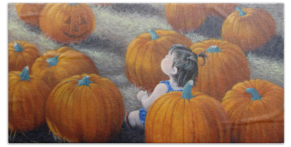 Pumpkins Beach Towel featuring the painting Punkin in the Pumpkin Patch by Adrienne Dye