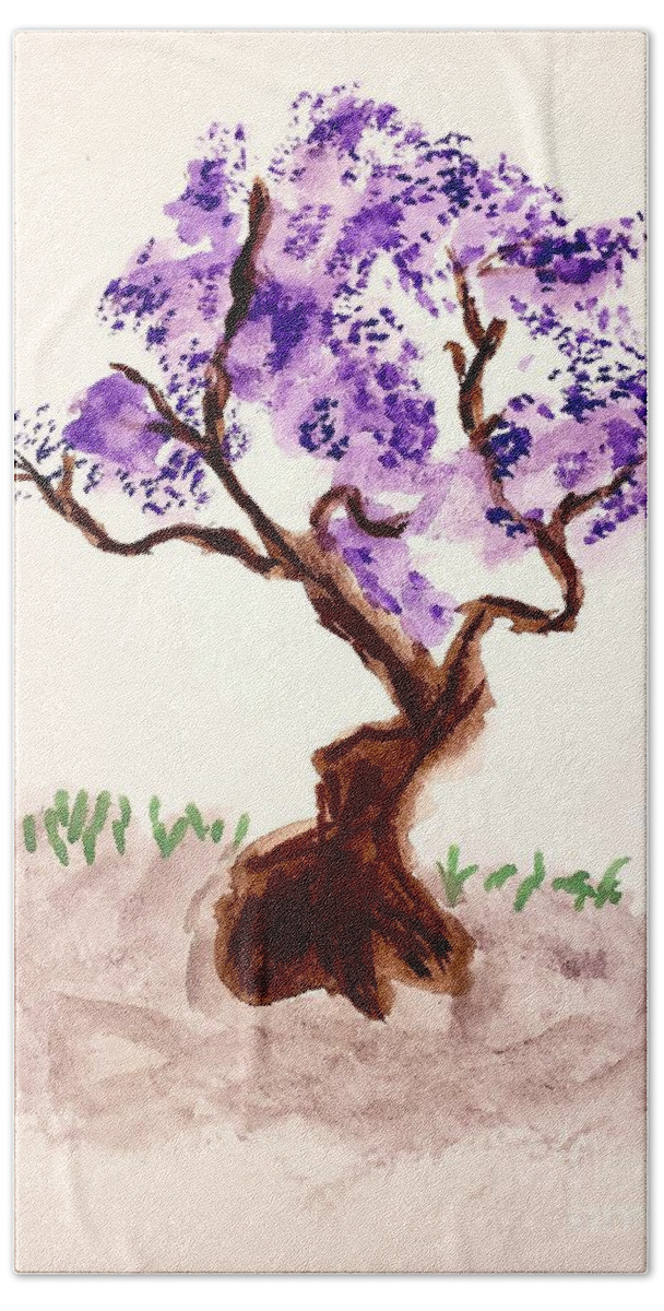 Our Connection To The Spiritual World Beach Towel featuring the painting Purple Blossoms by Margaret Welsh Willowsilk