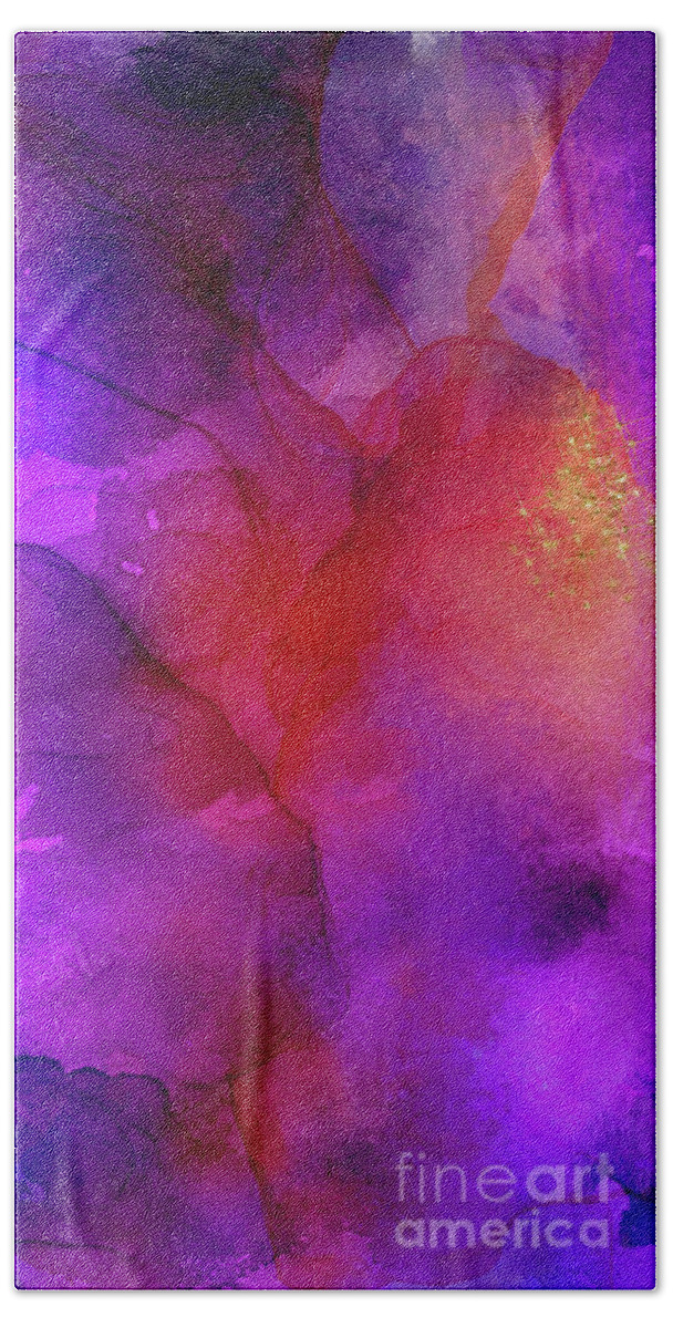 Purple Ink Painting Beach Towel featuring the painting Purple, Blue, Red And Pink Fluid Ink Abstract Art Painting by Modern Art