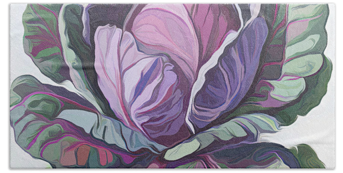 Purple Cabbage Beach Towel featuring the digital art Purple Cabbage painting by Cathy Anderson