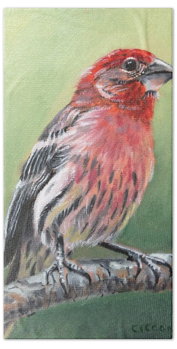 Bird Beach Towel featuring the painting Purple Finch by Jill Ciccone Pike