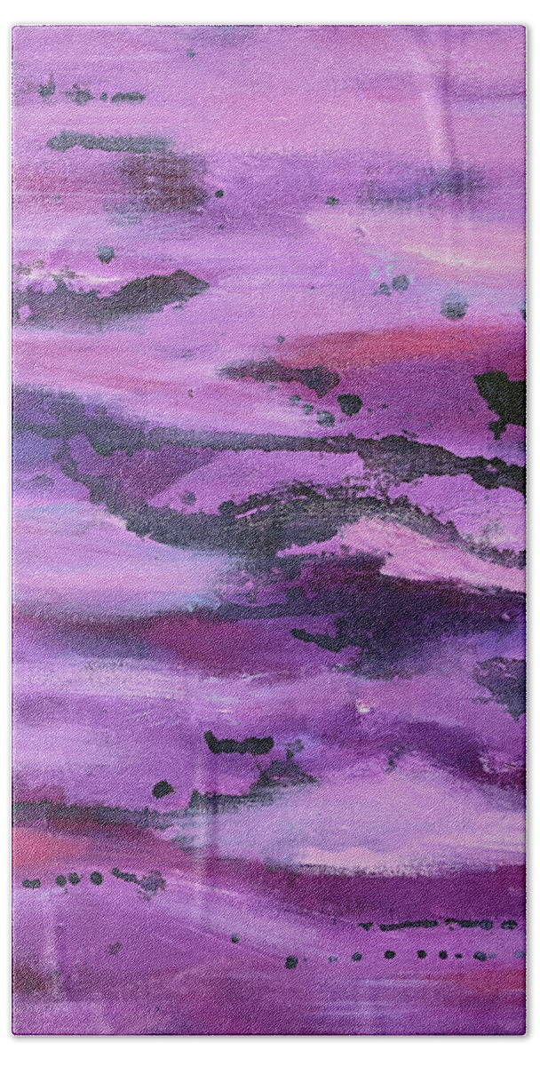 Abstract Beach Towel featuring the painting Purple Sea by Maria Meester