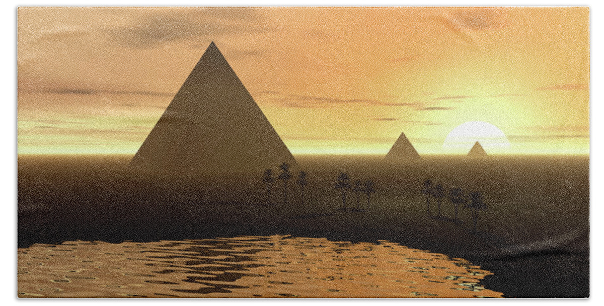 Mirage Beach Towel featuring the digital art Pyramids by Phil Perkins