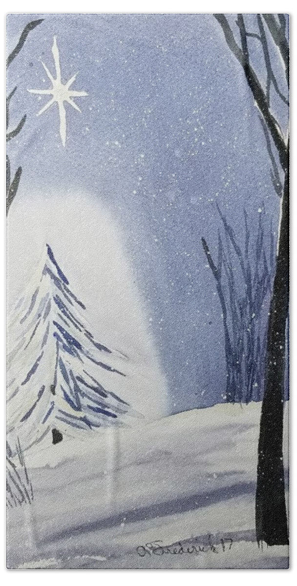 Christmas Beach Towel featuring the painting Quiet Night by Ann Frederick
