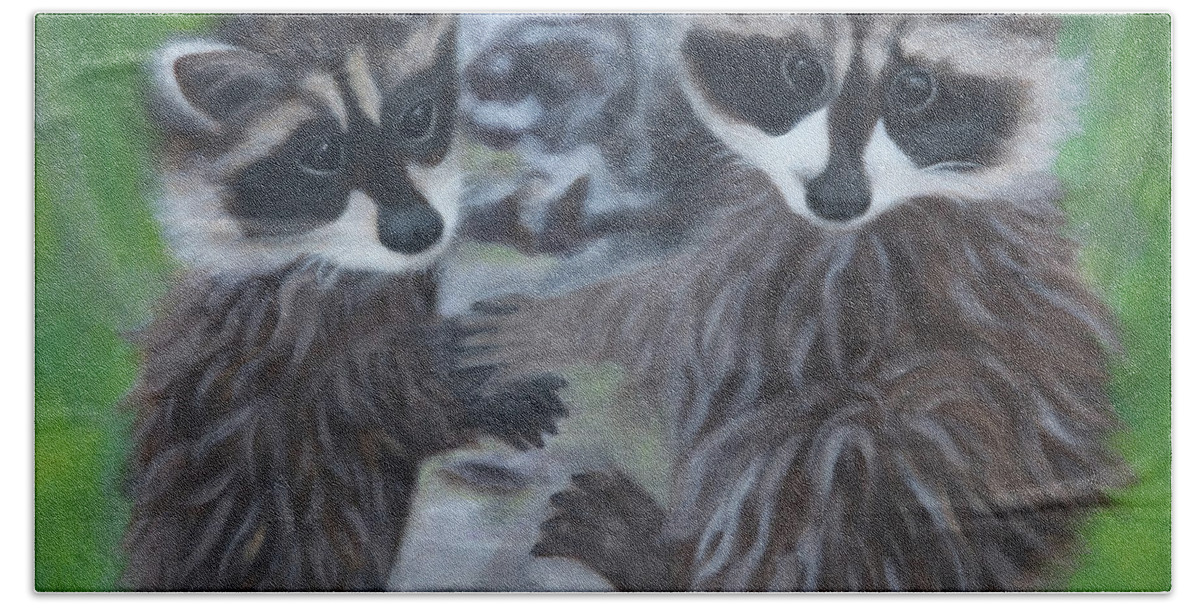 Racoons Beach Towel featuring the painting Racoon Buddies by Tammy Pool