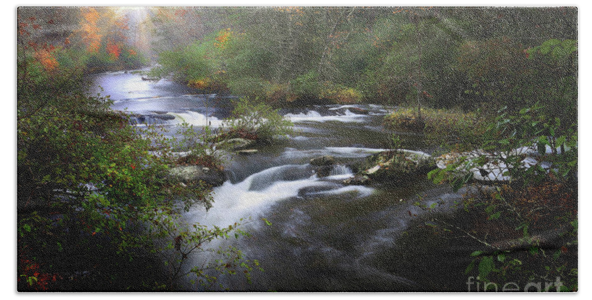 Tellico River Tennessee Beach Towel featuring the photograph Rain and River by Rick Lipscomb