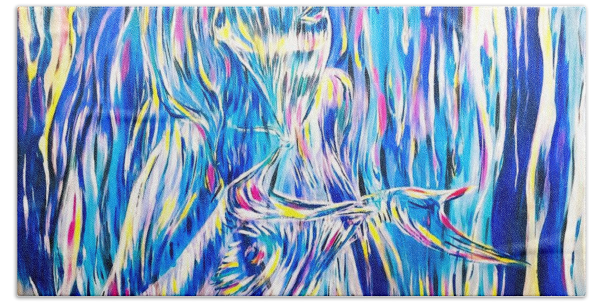 Girl Beach Towel featuring the painting Rain dance by Tatyana Shvartsakh