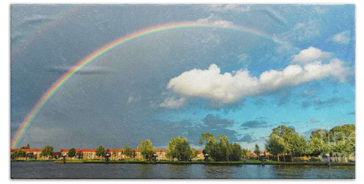 Gouda Beach Towel featuring the photograph Rainbow over Gouda by Casper Cammeraat