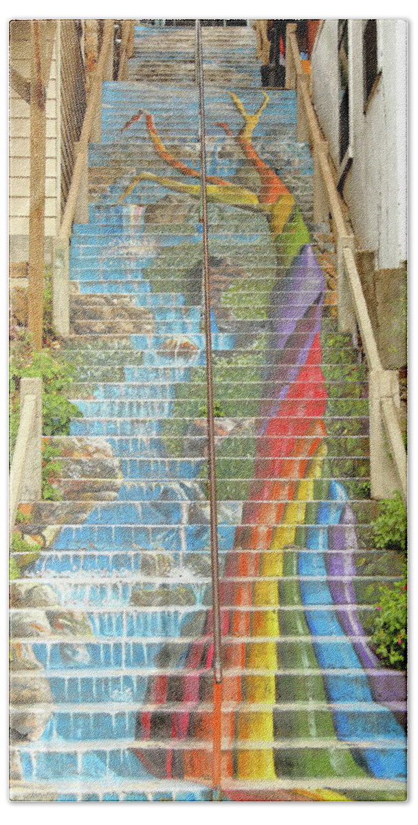 Stairway Beach Towel featuring the photograph Rainbow Stairs by Lens Art Photography By Larry Trager