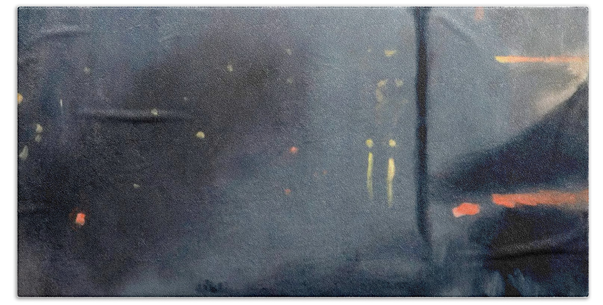 Moody Landscape Beach Towel featuring the digital art Rainy Night Out by Chris Armytage