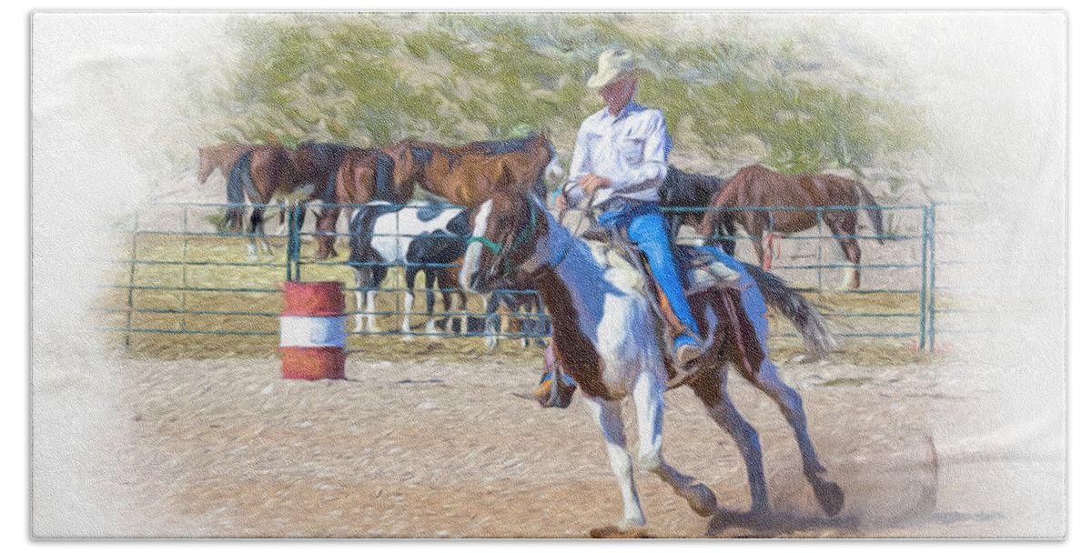Cowboy Beach Towel featuring the digital art Ranch Rider Digital Art Painting by Walter Herrit