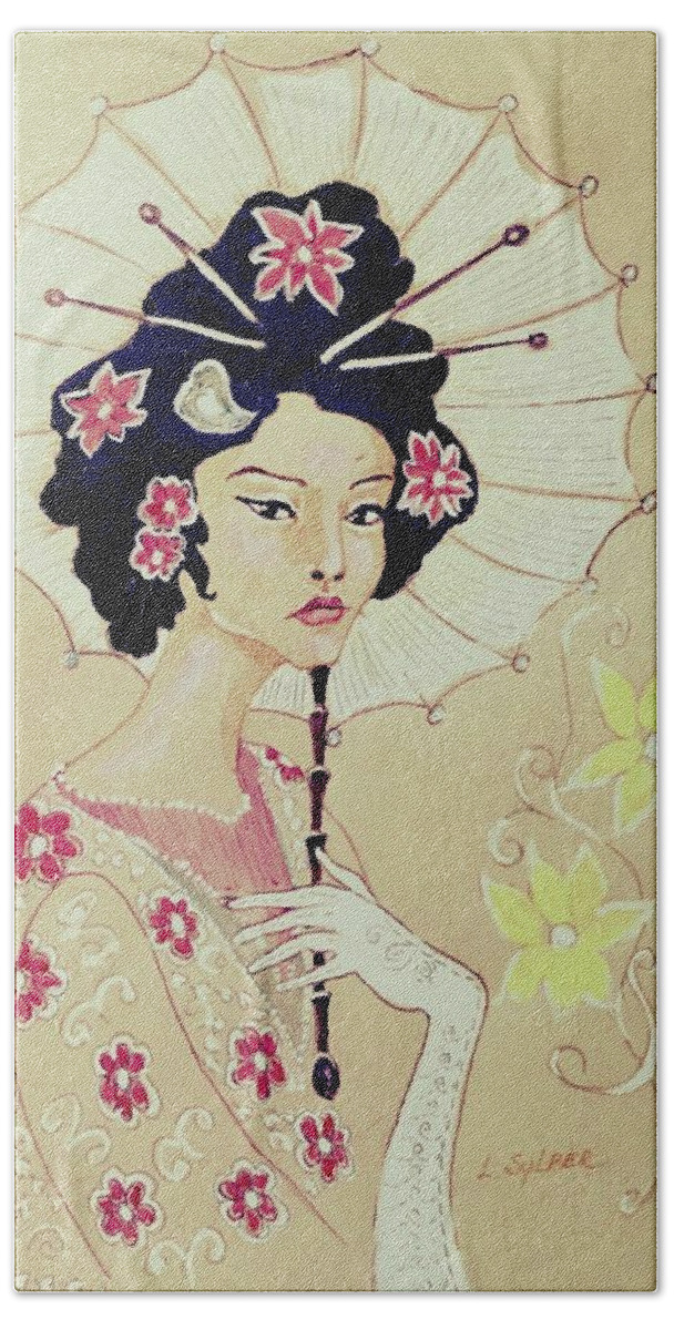 Geisha Beach Towel featuring the drawing Real beauty by Lana Sylber