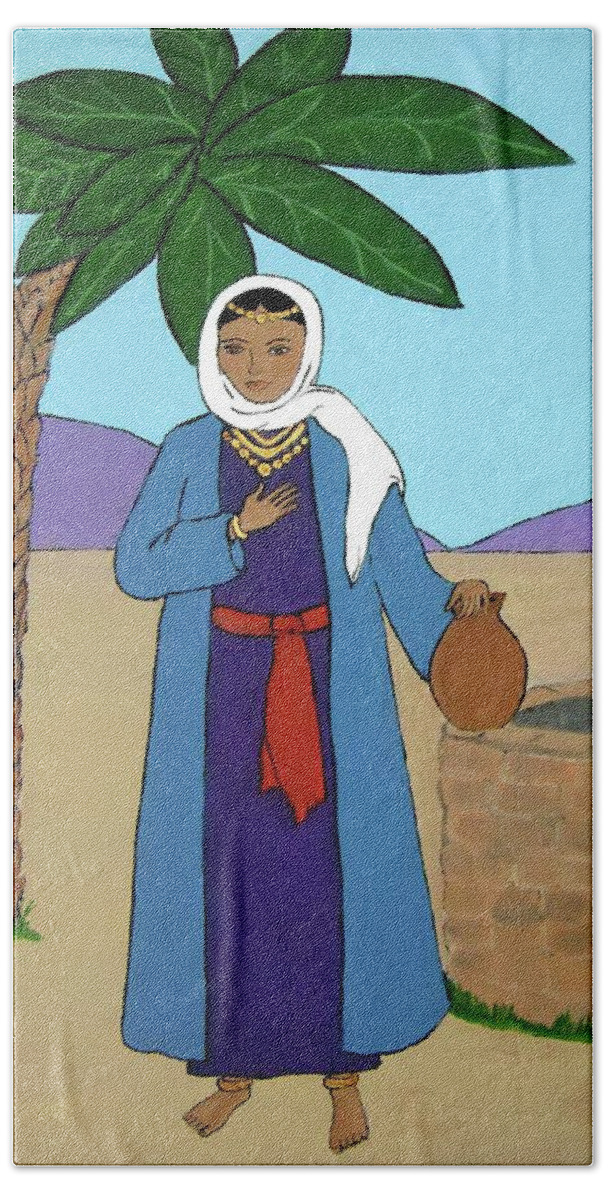 Sky Beach Towel featuring the painting Rebecca at the Well by Stephanie Moore