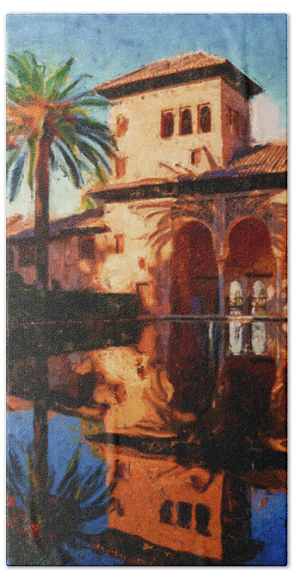 Granada Beach Towel featuring the painting Recuerdos de la Alhambra - 04 by AM FineArtPrints