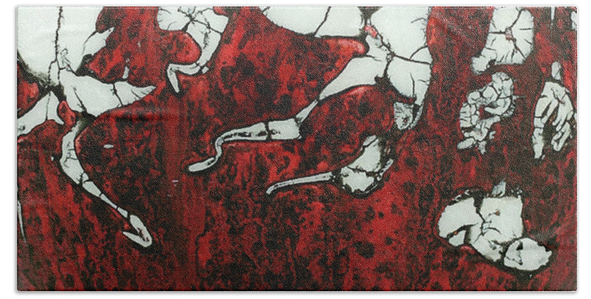 Red Beach Towel featuring the mixed media Red and White Glass Bowl by Christopher Schranck
