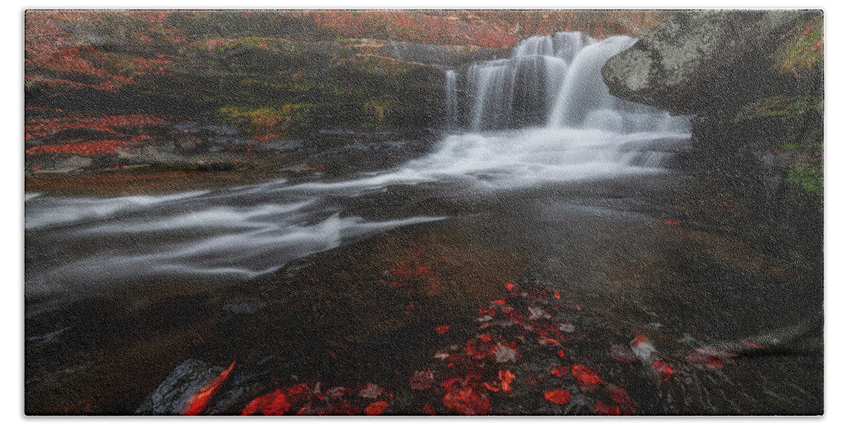 Red Beach Towel featuring the photograph Red Autumn Falls by Darren White