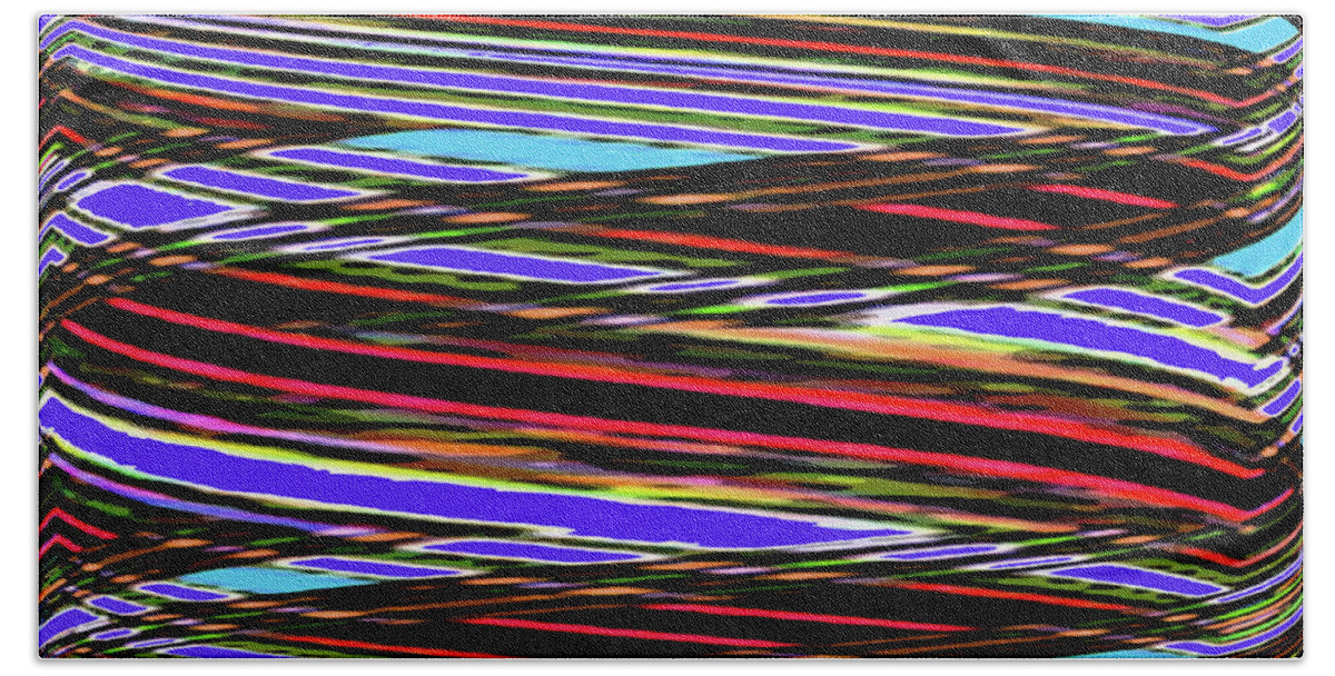 Red Blue White And Green With Black Abstract Beach Towel featuring the digital art Red Blue White And Green With Black Abstract by Tom Janca