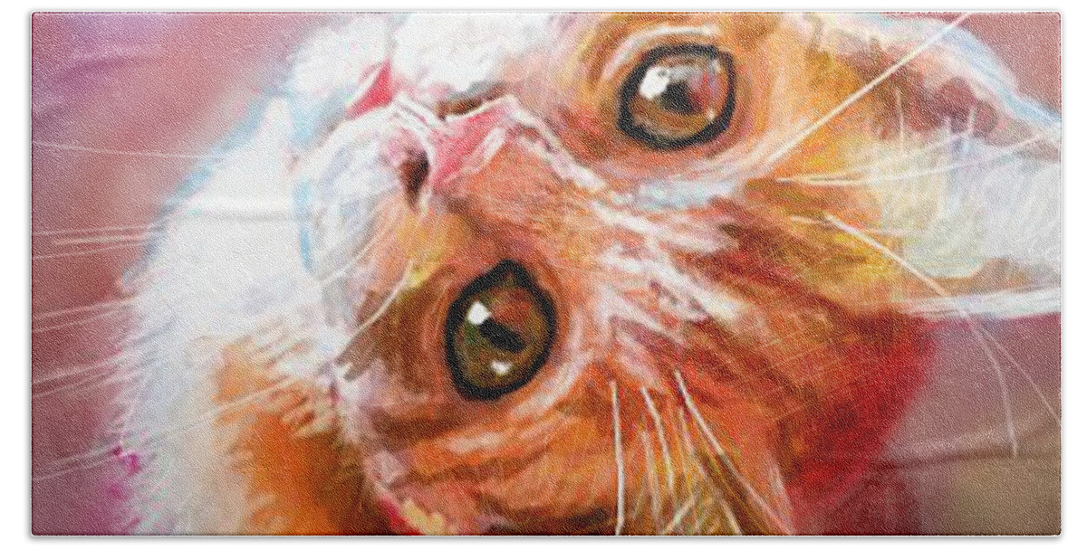 Stayhome Beach Towel featuring the painting Red Cat Love by Angie Braun
