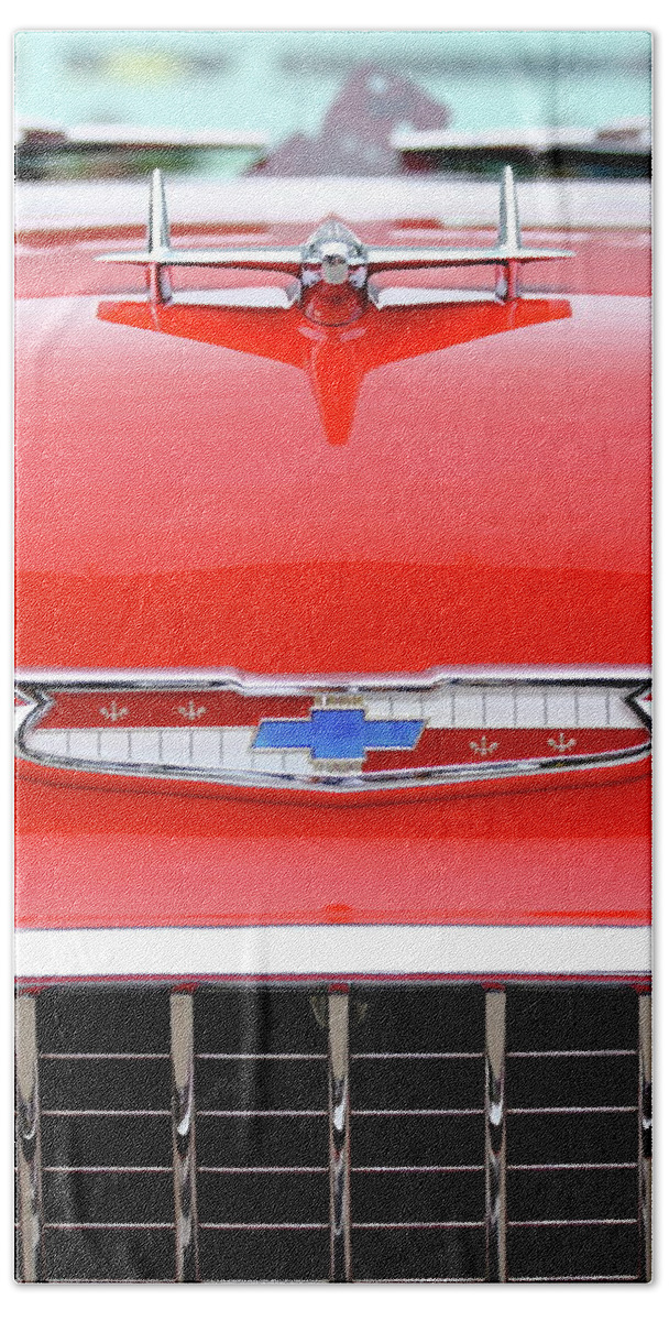 Chevy Bel Air Beach Towel featuring the photograph Red Chevy by Lens Art Photography By Larry Trager
