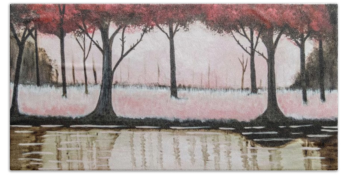 Red Forest Beach Towel featuring the painting Red Forest by Chiquita Howard-Bostic