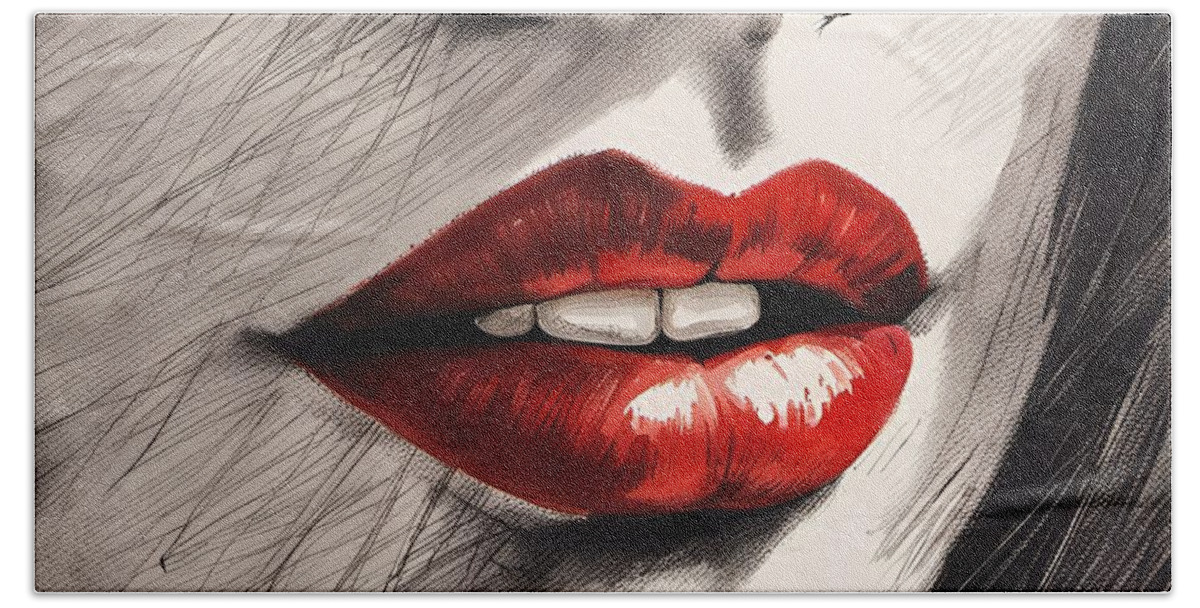 Newby Beach Towel featuring the digital art Red Lips by Cindy's Creative Corner